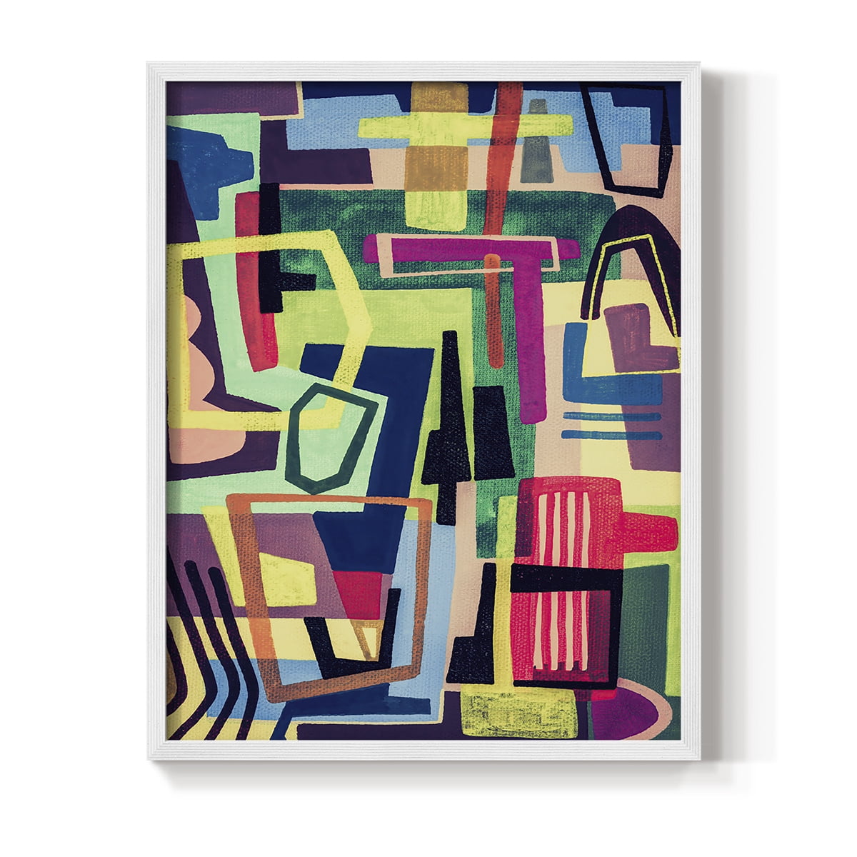 Connected Colors I Framed Print in White Solid Wood Framed Print No Nail Hanging
