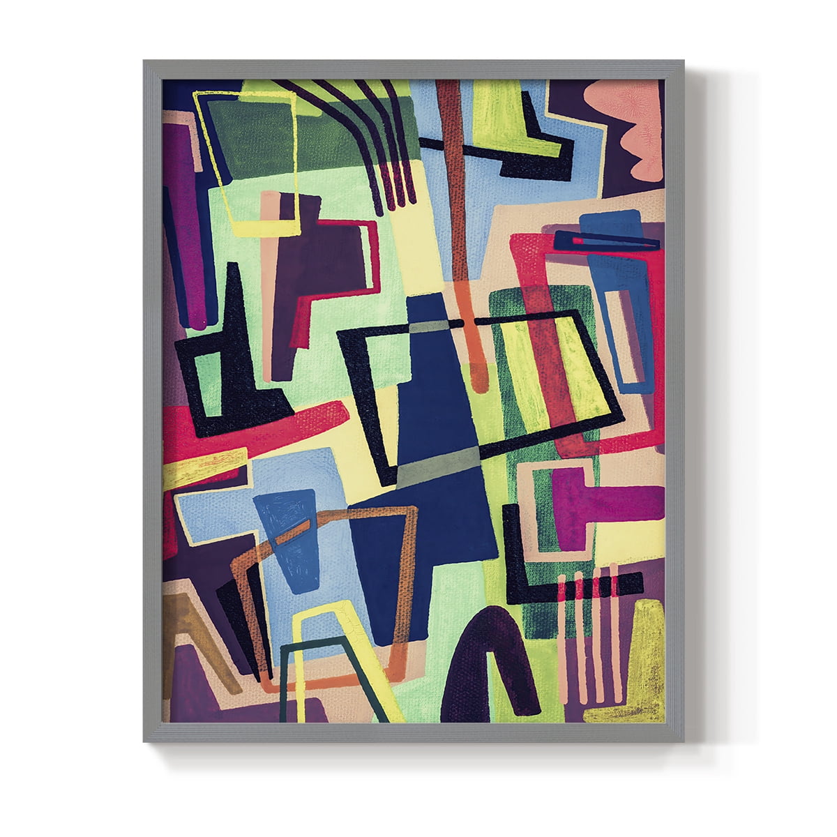 Connected Colors II Framed Print in Gray Solid Wood Framed Print No Nail Hanging