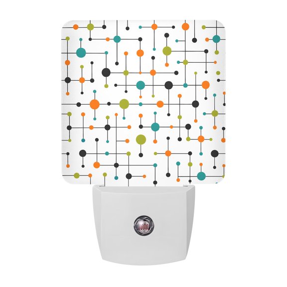 Connected Dots LED Night Light, Minimalist Network Lines Orange Teal Circular Orbs Night Lights plug into Wall with Smart Sensor Dusk to Dawn Sensor for Nursery Bedroom 2.95x4.5in