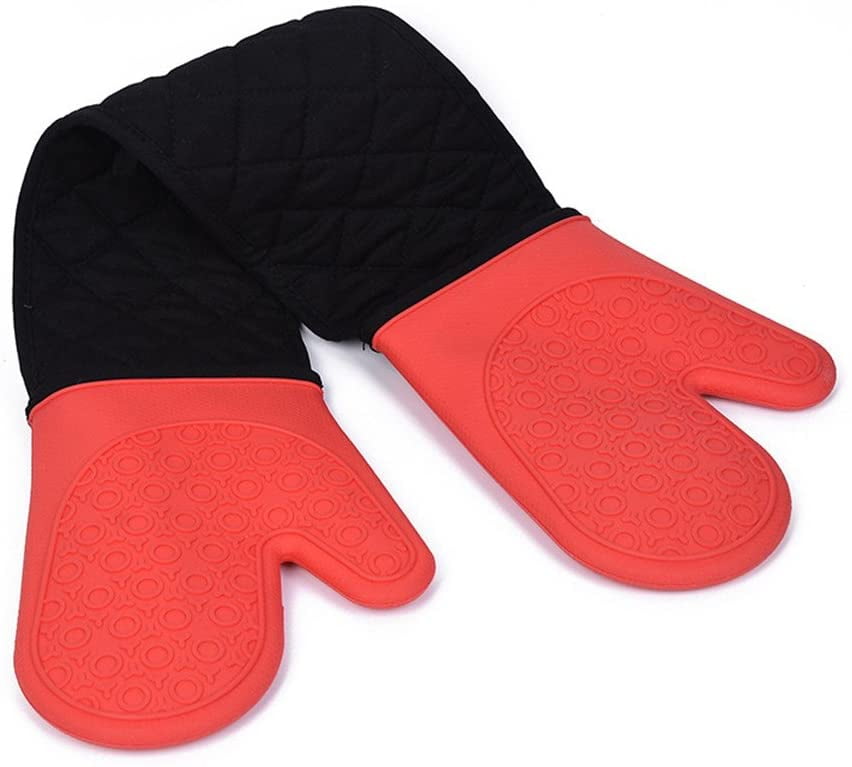 Connected Oven Mitts All-in-One Potholder Gloves Heat Resistant Quilted Silicone Oven Mitts 33.8 x 7-inch