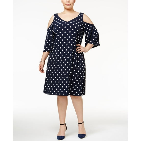Connected Plus Size Cold Shoulder Polka Dot Shift Dress Navywhite 22 Plus