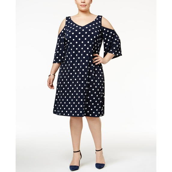 Connected Plus Size Cold Shoulder Polka Dot Shift Dress Navywhite 22 Plus