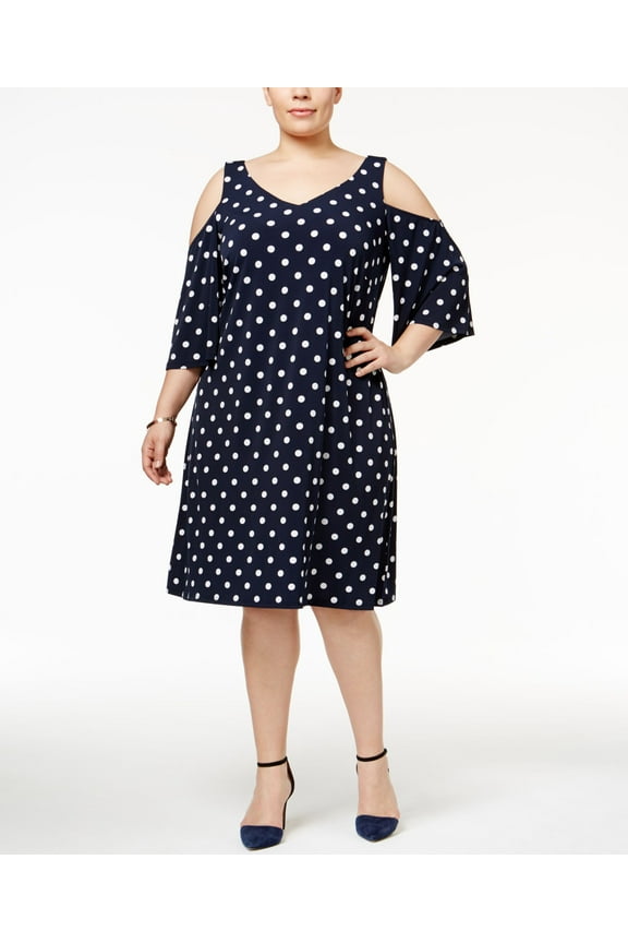 Connected Plus Size Cold Shoulder Polka Dot Shift Dress Navywhite 22 Plus