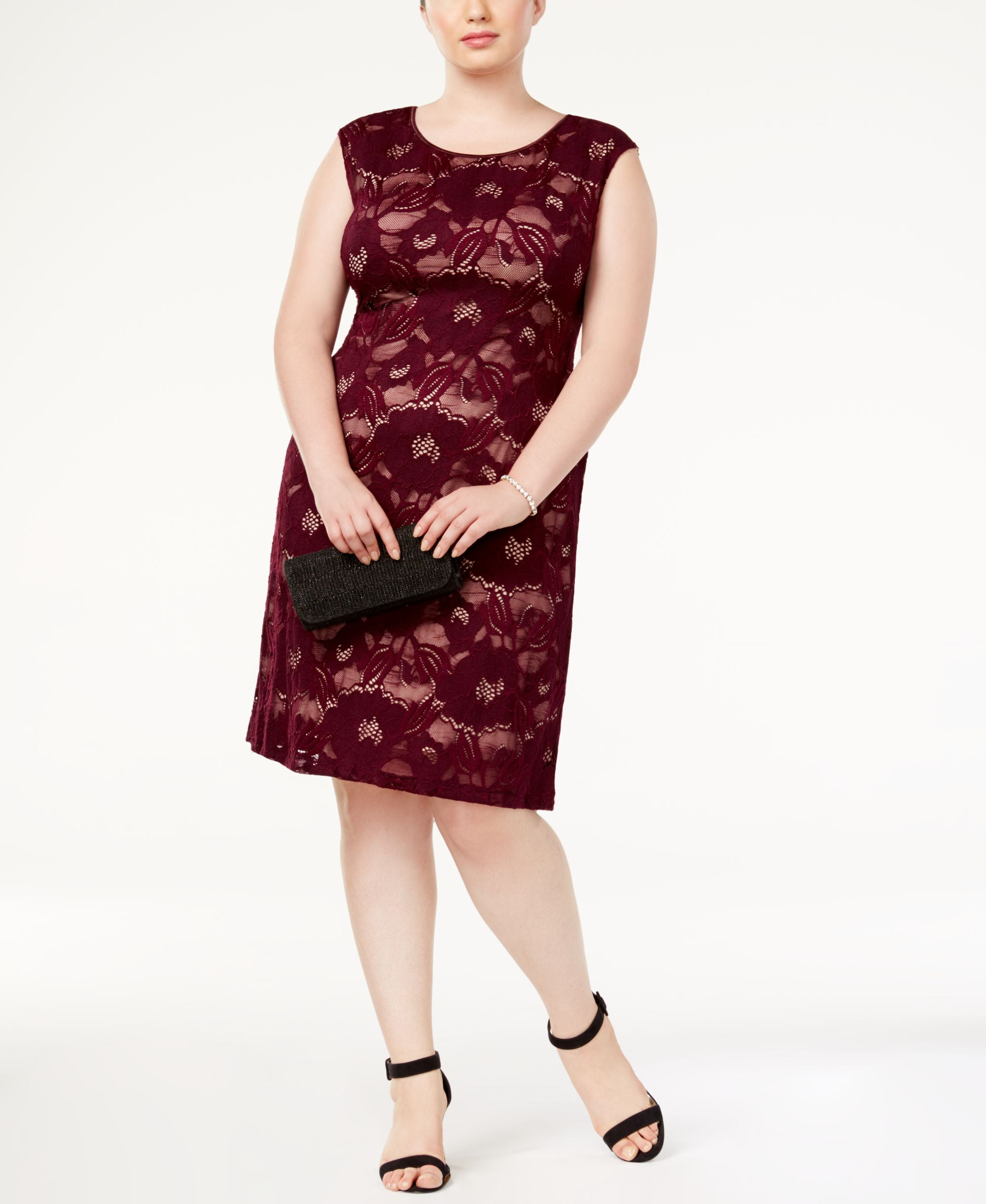 Connected Plus Size Lace Sheath Dress Burgundy Mocha 22W Connected Plus Size Lace Sheath Dress Burgundy Mocha 22W
