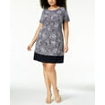 thumbnail image 1 of Connected Plus Size Printed Boat Neck Dress Navy 24W, 1 of 1
