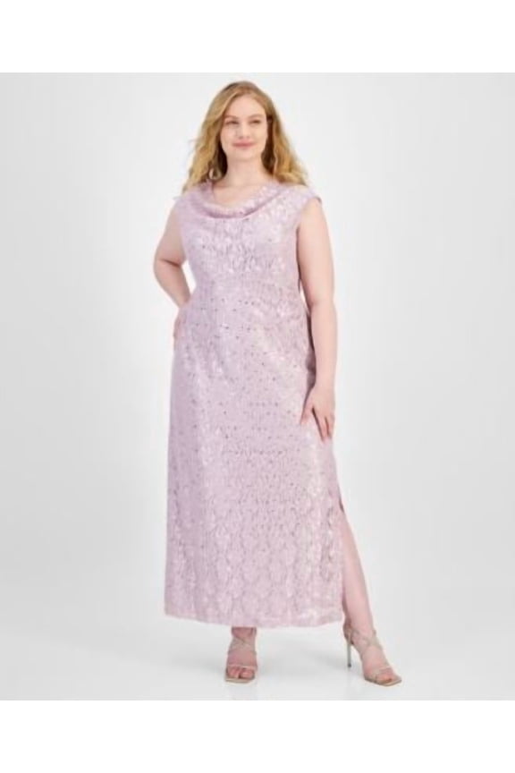 Connected Plus Size Sequined Lace Draped Pale Orchid 22W