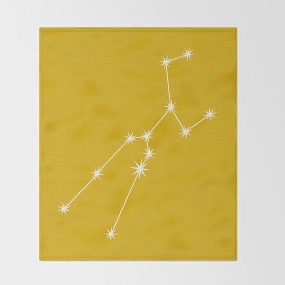 Connected White Star Constellation on Mustard Yellow Fleece Blanket, Polyester, 280 GSM, Celestial Style