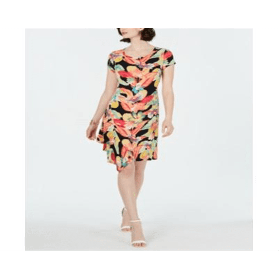 Connected Women's Asymmetrical Hem Floral a line Dress Yellow Size -12P
