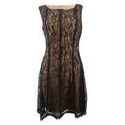 Connected Women's Petite Lace Fit & Flare Dress (6P, Black/Gold)