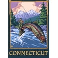 thumbnail image 1 of Connecticut, Angler Fly Fishing Scene (Leaping Trout) (24x36 Giclee Gallery Art Print, Vivid Textured Wall Decor), 1 of 3