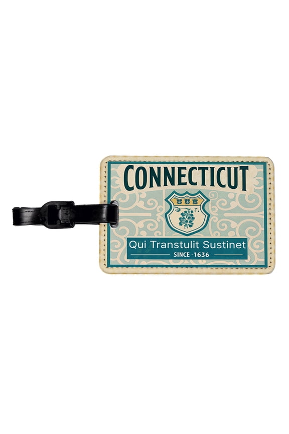 Connecticut CT Qui Transtulit Sustinet State Motto Travel Vacation Stamp Faux Leather Travel Luggage Tag