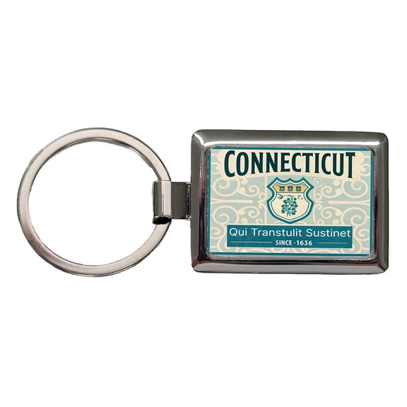 Connecticut CT Qui Transtulit Sustinet State Motto Travel Vacation Stamp Metal Rectangle Keychain