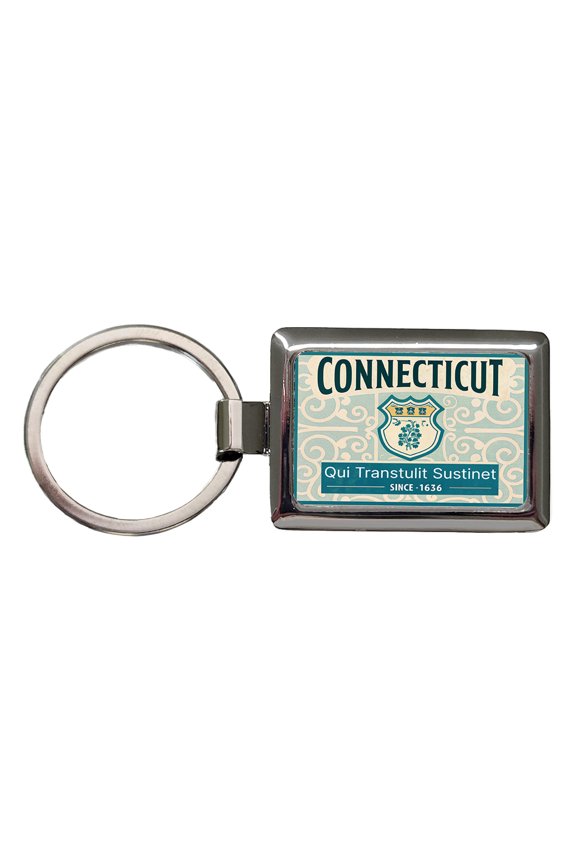 Connecticut CT Qui Transtulit Sustinet State Motto Travel Vacation Stamp Metal Rectangle Keychain