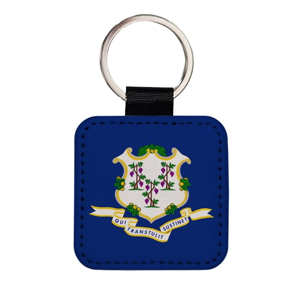 Connecticut CT State Flag Faux Leather Square Keychain