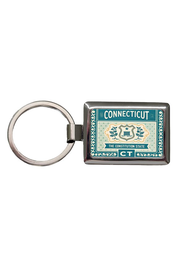 Connecticut CT The Constitution State Travel Vacation Stamp Metal Rectangle Keychain