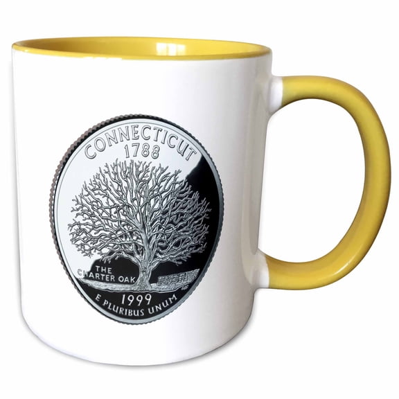 3drose, Connecticut Collectible Quarter, 11oz Two-tone Yellow Mug