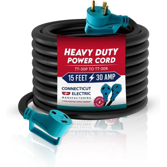 Connecticut Electric 15-Foot 30-Amp RV/EV Power Cord for TT-30P to TT-30R