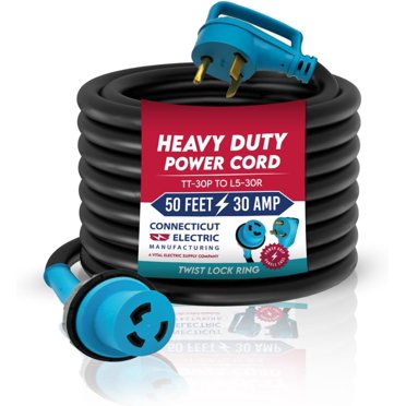 50-Foot 30-Amp RV Extension Cord – Topoint TT-30 Power Supply For Motorhomes & Campers