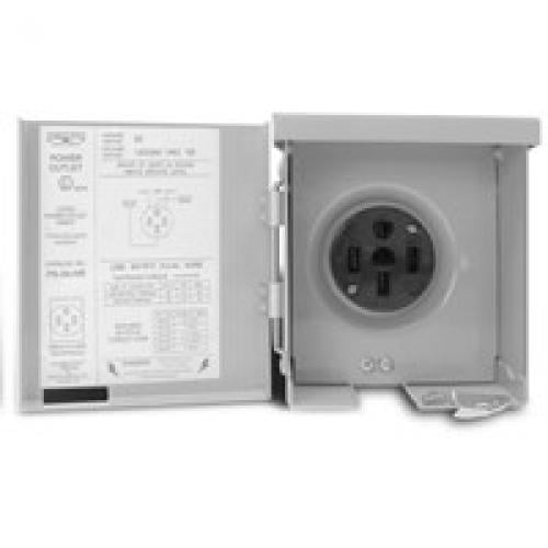 Deluxe Outdoor 50 Amp Steel Power Outlet Panel with Rainproof Enclosure