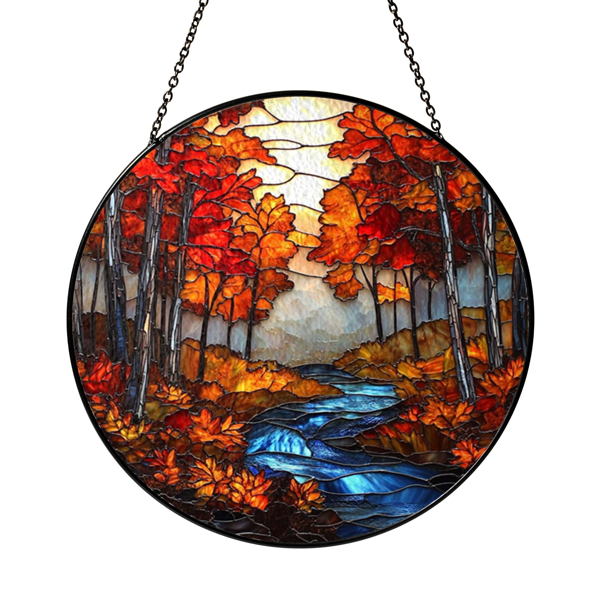 Rounded Landscape Connecticut Fall Nature Scene Round Ceramic Ornament, Autumn Landscape ...