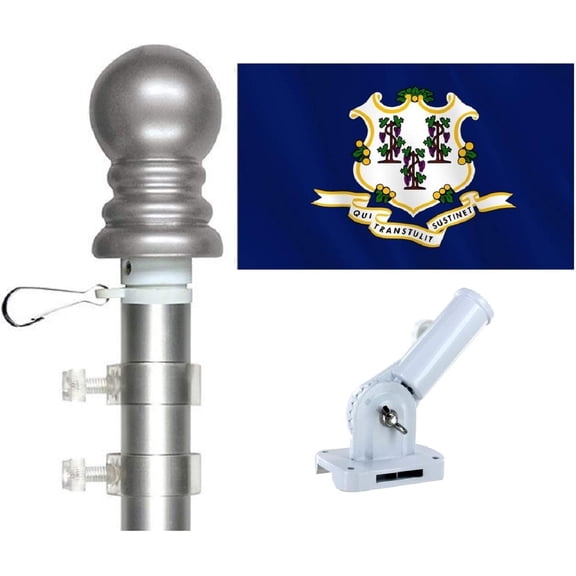 Connecticut State Flag & Tangle-Free Spinner Flagpole Kit – 3'x5' Flag, Pole & Bracket – All 50 States Available – Residential or Commercial Use