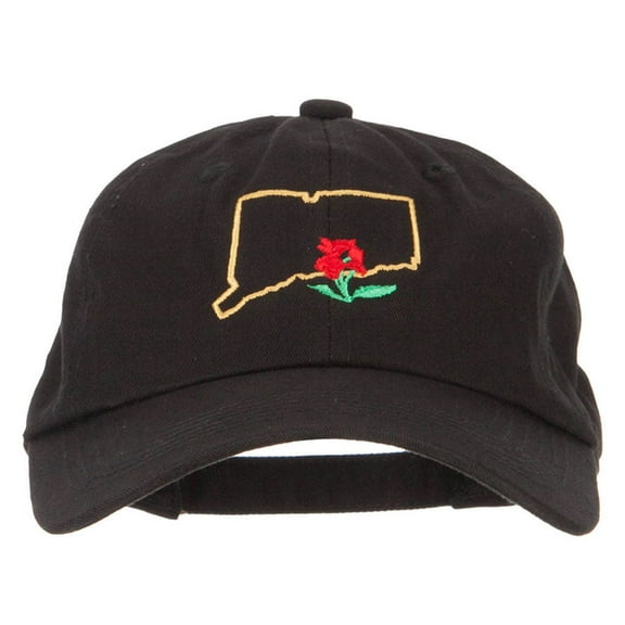 Connecticut Mountain Laurel with Map Embroidered Unstructured Washed Cap - Black OSFM
