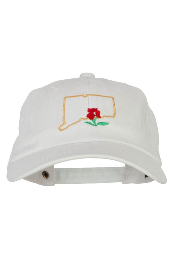 Connecticut Mountain Laurel with Map Embroidered Unstructured Washed Cap - White OSFM