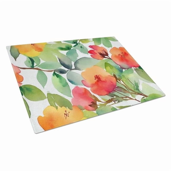 Connecticut Mountain Laurels in Watercolor Glass Cutting Board Large 12 in x 15 in