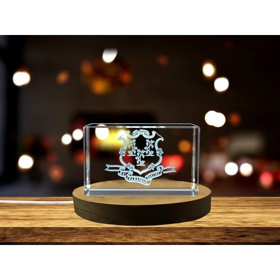 Connecticut National Emblem 3D Engraved Crystal Gift