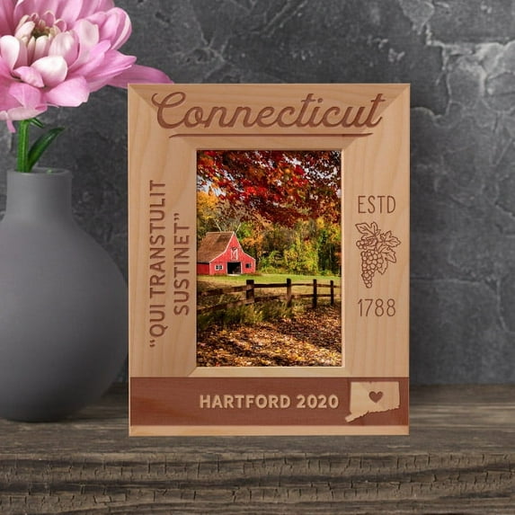 Connecticut Personalized Wooden Frame 3 1/2" x 5" Brown (Vertical)