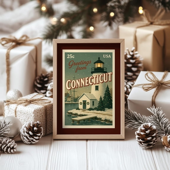 Connecticut Postcard Wall Art RetroVintage Style State Mid Century Decor Unframed Paper Print