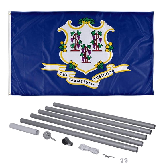 Connecticut State Flag and 20ft Flagpole with PVC Ground Insert Included - 3ft x 5ft Knitted Polyester Flag, State Flag Collection, Flag Printed in The USA