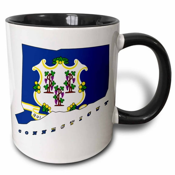 3drose, Connecticut State Flag in the Outline Map and Letters of Connecticut, 11oz Two-tone Black Mug