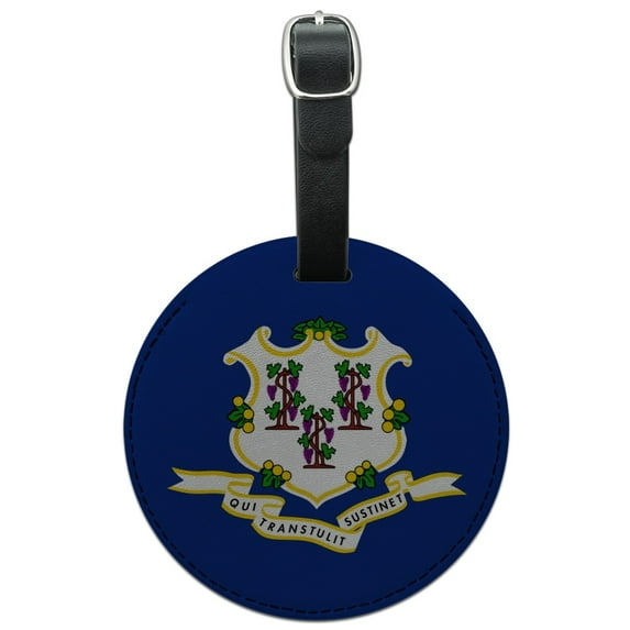 Connecticut State Flag Round Leather Luggage Card Suitcase Carry-On ID Tag