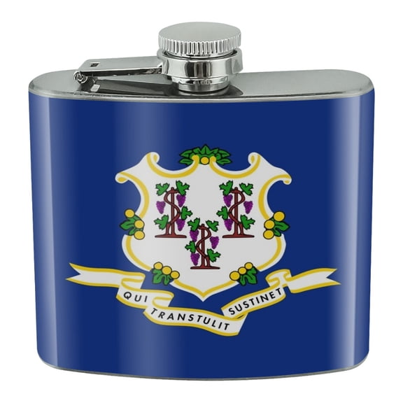 Connecticut State Flag Stainless Steel 5oz Hip Drink Kidney Flask