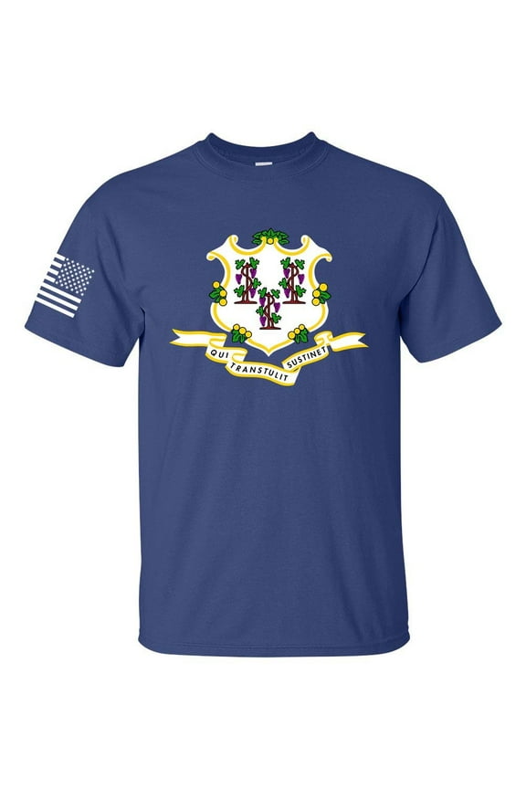 Connecticut State Flag United States of American Flag Short Sleeve Graphic tee T-shirt-Navy-6xl