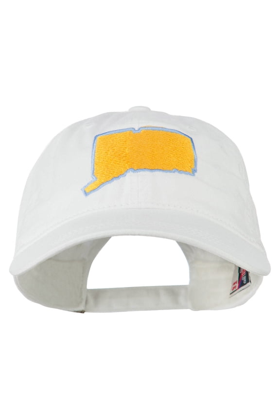 Connecticut State Map Embroidered Washed Cap - White OSFM