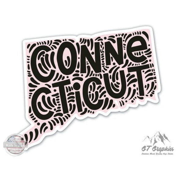 Connecticut State Shape Cute Letters Native Local - 3" Vinyl Sticker - For Car Laptop I-Pad Phone Helmet Hard Hat - Waterproof Decal