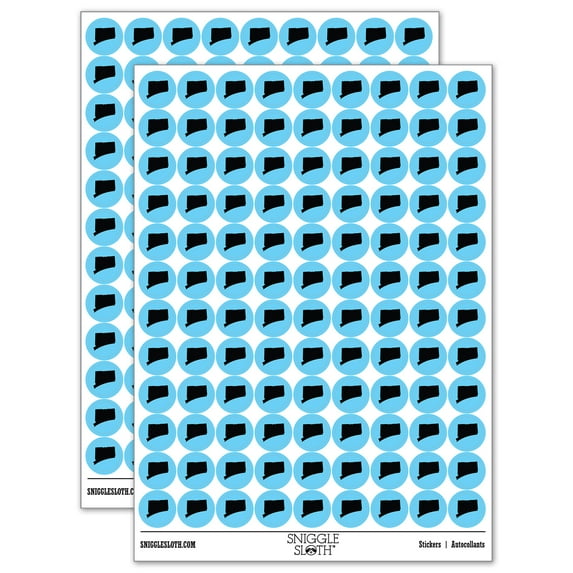 Connecticut State Silhouette 200+ Round Stickers - Light Blue - Matte Finish - 0.50" Size
