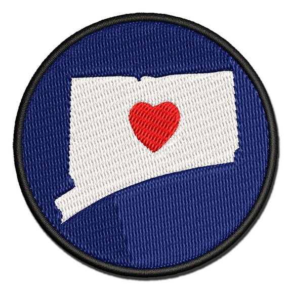 Connecticut State with Heart Applique Multi-Color Embroidered Hook & Loop Patch - 3.5 Inch Large