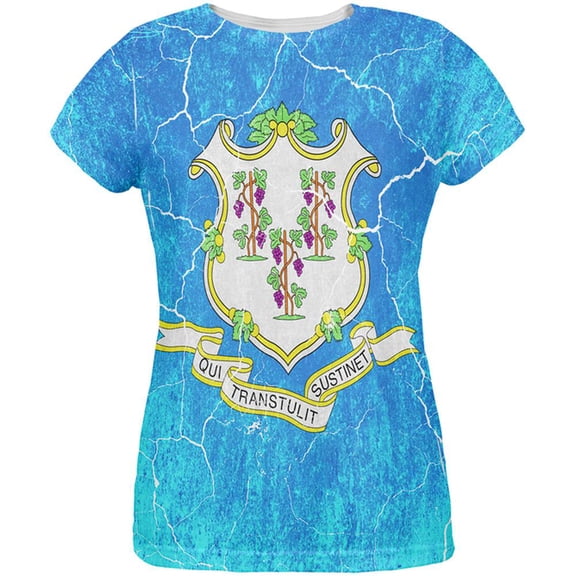 Connecticut Vintage Distressed State Flag All Over Womens T Shirt Multi MD