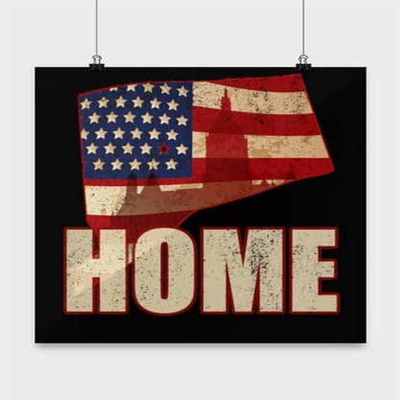 Connecticut Wall Art Poster with American Flag - 13x13in Home Décor Gift
