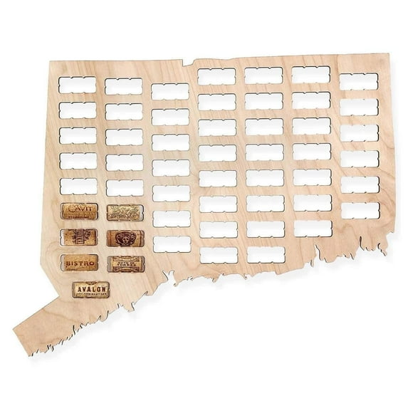 TORCHED Connecticut Wine Cork Map | Wall Display Decor Art | Tan