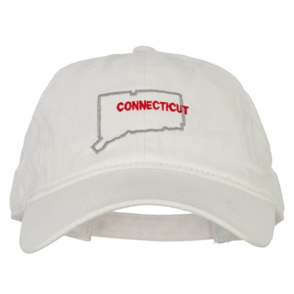 Connecticut with Map Outline Embroidered Washed Cotton Twill Cap - White OSFM