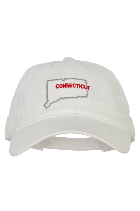 Connecticut with Map Outline Embroidered Washed Cotton Twill Cap - White OSFM