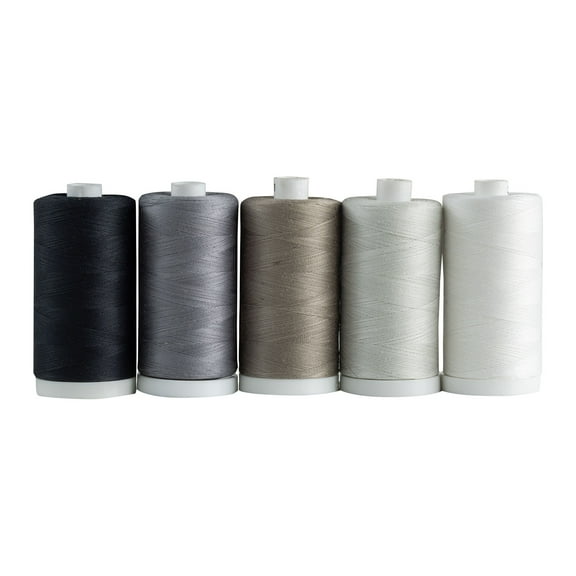 Connecting Threads Black White and Gray Cotton Quilting Thread Spool Set (Set of 5, Salt and Pepper)
