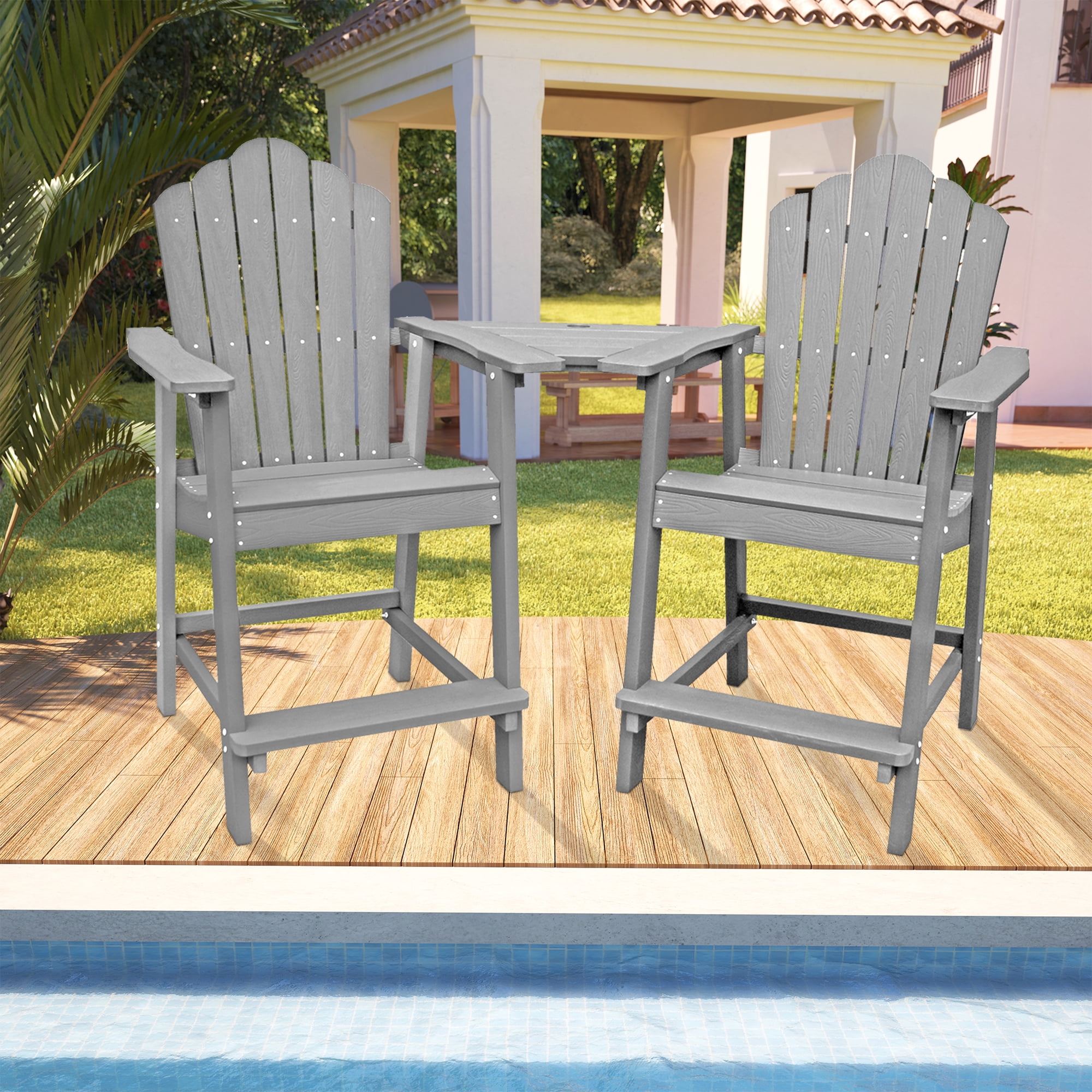Connecting Tray Table, HIPS Polywood, Weather-Resistant, Umbrella Hole, Outdoor Patio Furniture