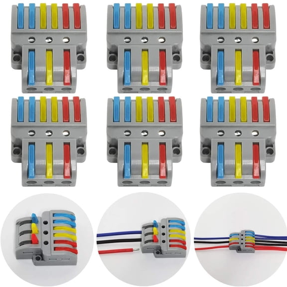 Connection Terminals, 6 Pcs Electrical Connector With Operating Lever, Compact Automatic Electrical Connection Terminal, 3 In 6 Out, With Mounting Screws