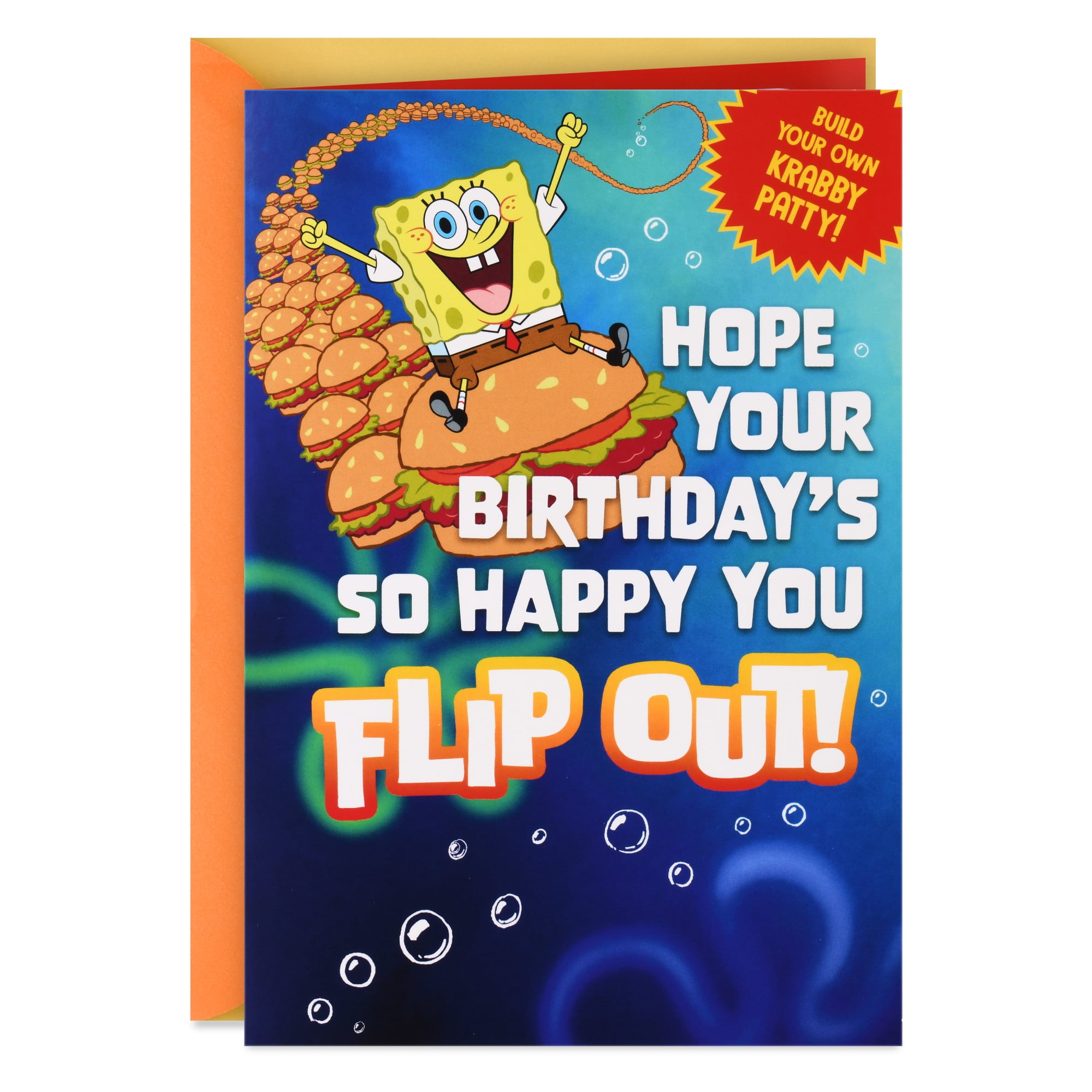 Hallmark Nickelodeon SpongeBob SquarePants Birthday Card for Kids With Stickers (Order Some Triple-Supreme-Deluxe Fun)