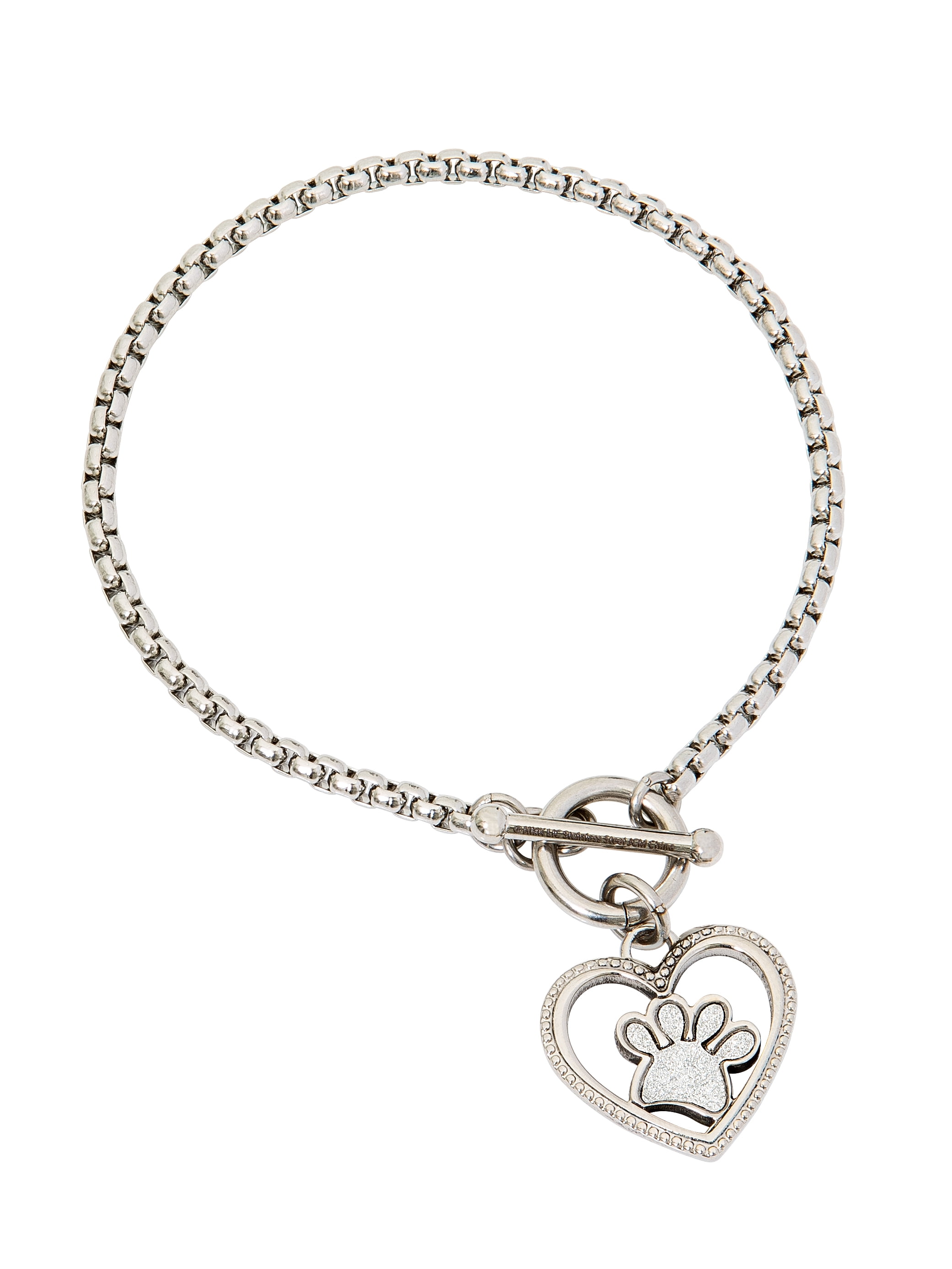 Connections from Hallmark Glitter Paper Paw Toggle Bracelet 7.50 in, Stainless Steel